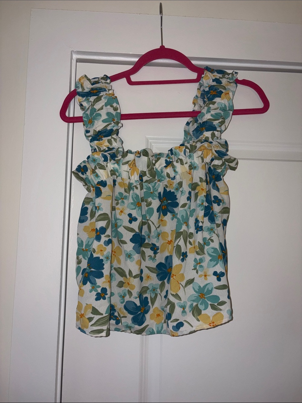 mine Floral Ruffle Strap Cami - Teal, Yellow & Cream